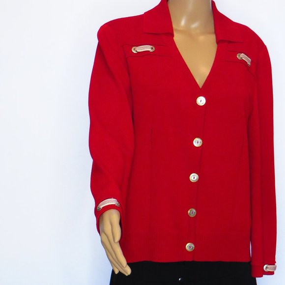 Red sweater, front button closure, Size Med - Picture 2 of 2